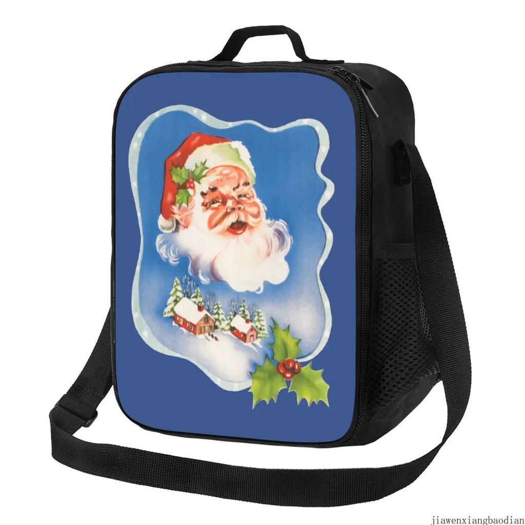 Weihnachten Retro Weihnachtsmann Thermische Lunchtaschen Fröhlicher Weihnachtsmann Frohe Feiertage Wiederverwendbarer Lunchbehälter für Outdoor Bento Lebensmittelbox