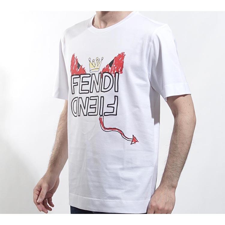 FENDI T-Shirts Men's White Crew Neck Moderate Straight Fit FY0936A6ZOF0QA0