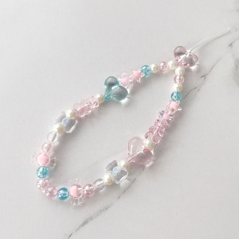 Handmade Bracelet Keychain Phone Decoration Accessories Beaded Phone Lanyard Heart Pattern Aesthetic Phone Wrist Strap