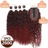 Synthetic Kinky Curly Deep Wave Hair Bundles 4PCS With Lace Closure 22-24 Inch 260g High Temperature Fiber Hair Extensions Weave