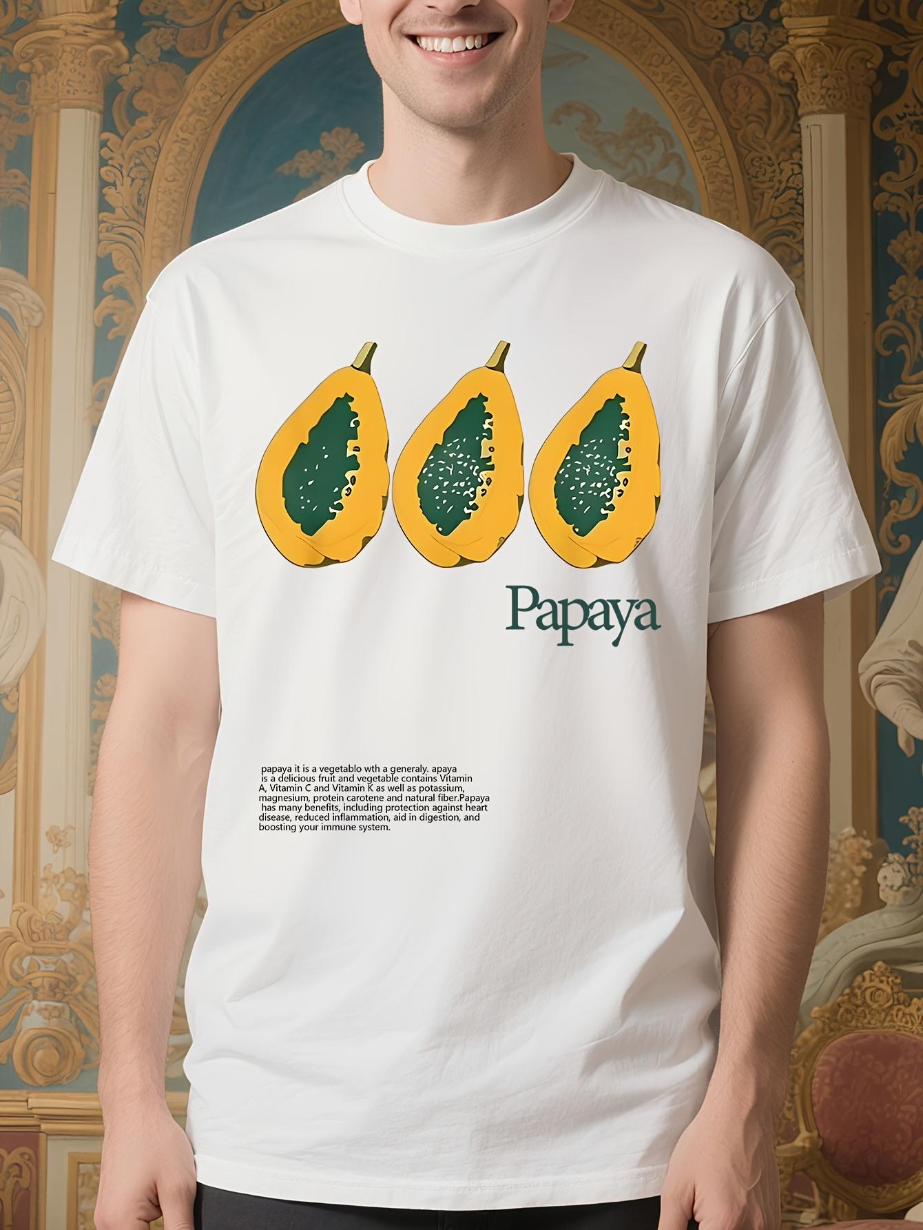 Vintage Tropical Tshirt - White Crew Neck Tee with Papaya... S
