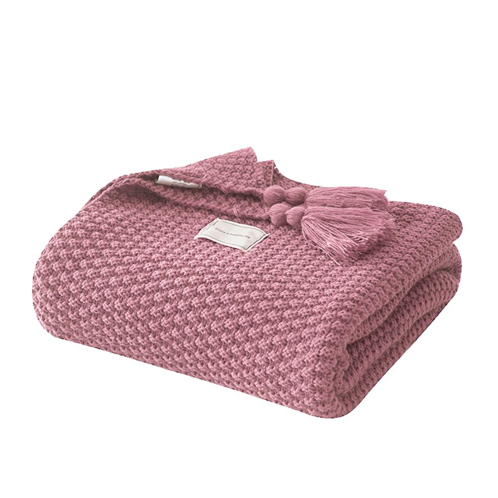 

Вязаный плед для дивана, дивана, супермягкий декоративный плед для кровати, гостиной, сплошной стул, кисточки, одеяла, покрывало 110x150cm розовый