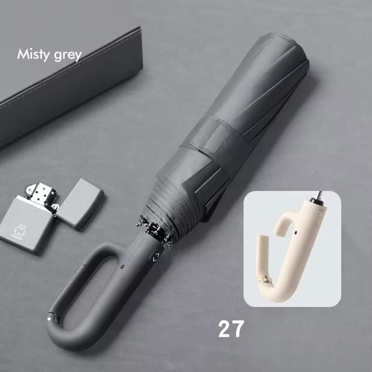 

27-дюймовый зонт с кольцевой пряжкой, тройного сложения, полностью автоматический, зонт двойного сложения, деловой, повышенная ветроустойчивость серый