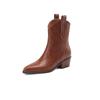 Vintage Women Genuine Leather Ankle Boots Thick Heels Pointed Toe Shoes Woman Retro Chelsea Short Boots Office Lady 2024 New