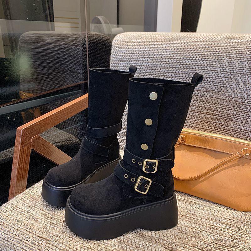 Popular Fashion and Thin Retro Women's Medium Boots 2025 Autumn New Super Fire Thick-soled Comfortable Martin Boots Women's