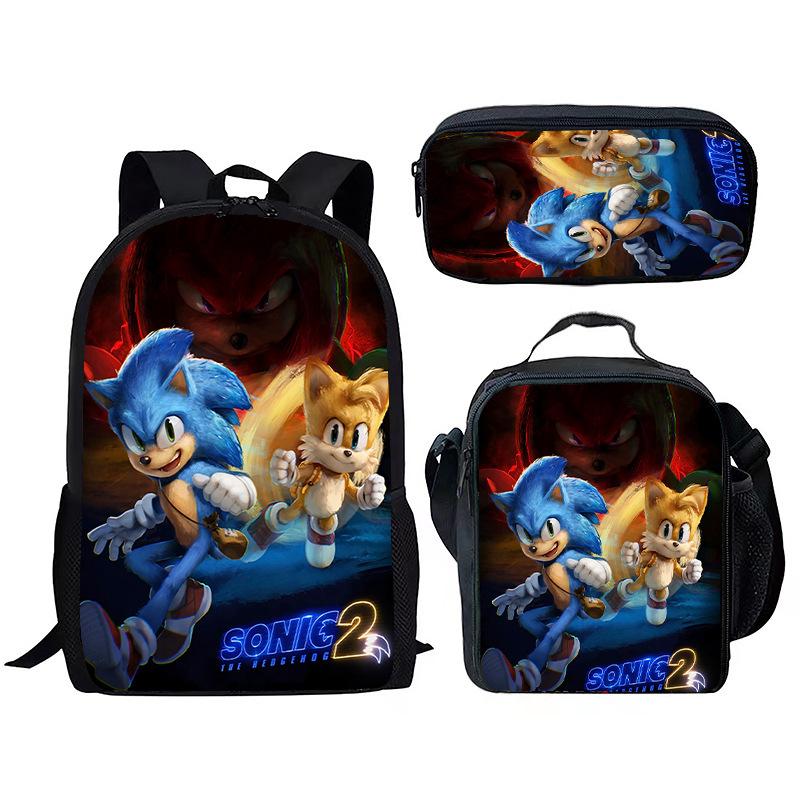 Sonic Rucksack-Set für Kinder 3-teilig Anime Schultasche Brottasche Federmäppchen Grundschüler Geschenk