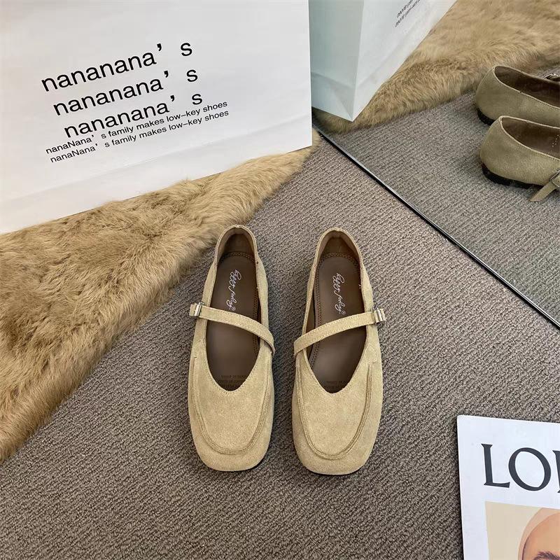 2025 Spring and Summer New French Flat-soled Retro Single Shoes Comfortable and Versatile One-word Belt Mary Jane Shoes Square Head Shoes