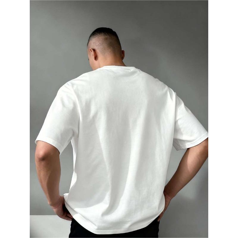 Men's Casual Slim Fit Letter Print Short Sleeve T-Shirt, PLUS SIZE