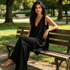2 Piece Sets for Women, Irregular Hem Casual Sleeveless V Neck Top And Wide Leg Pants Summer Lounge Matching Outfits