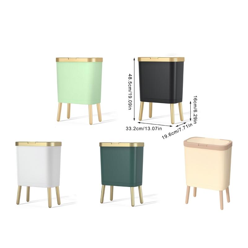 Standing Trash Can High Foot Trash Can with Press Open Lid Odor Sealing for Kitchen and Bathroom, Medium Capacity