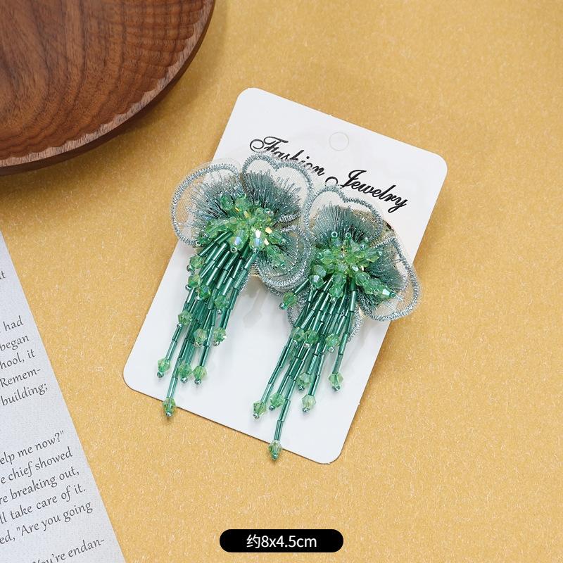 Bohemian Crystal Fringed Flower Large Circle Stud Earrings Women's Long Temperament Vacation Earrings Retro Earrings