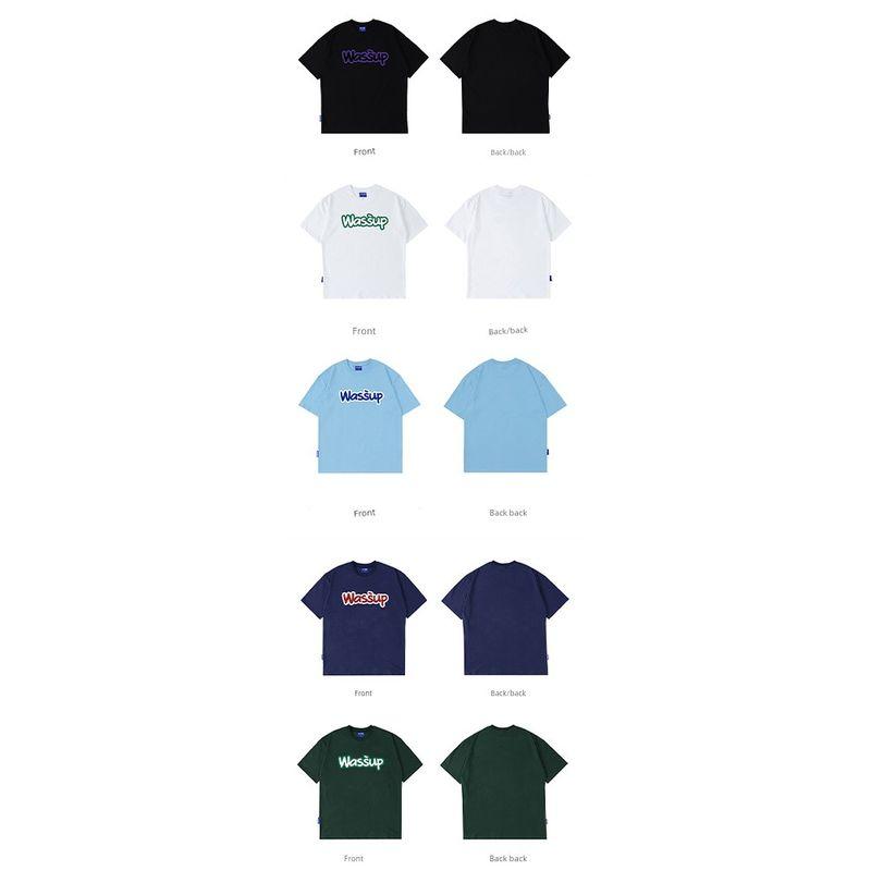 Wassup American-Style Letter Print T-Shirt Short-Sleeved Unisex Summer New Trendy Brand Heavyweight Pure Cotton T-Shirt