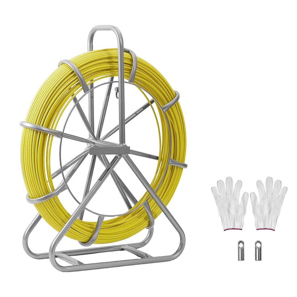Glasfaser-Einziehband, 100M 6,3MM, Kabeleinziehstange mit Ständer, Kabelverlege stange mit Verriegelungsmechanismus, Einziehwerkzeuge, für Wände