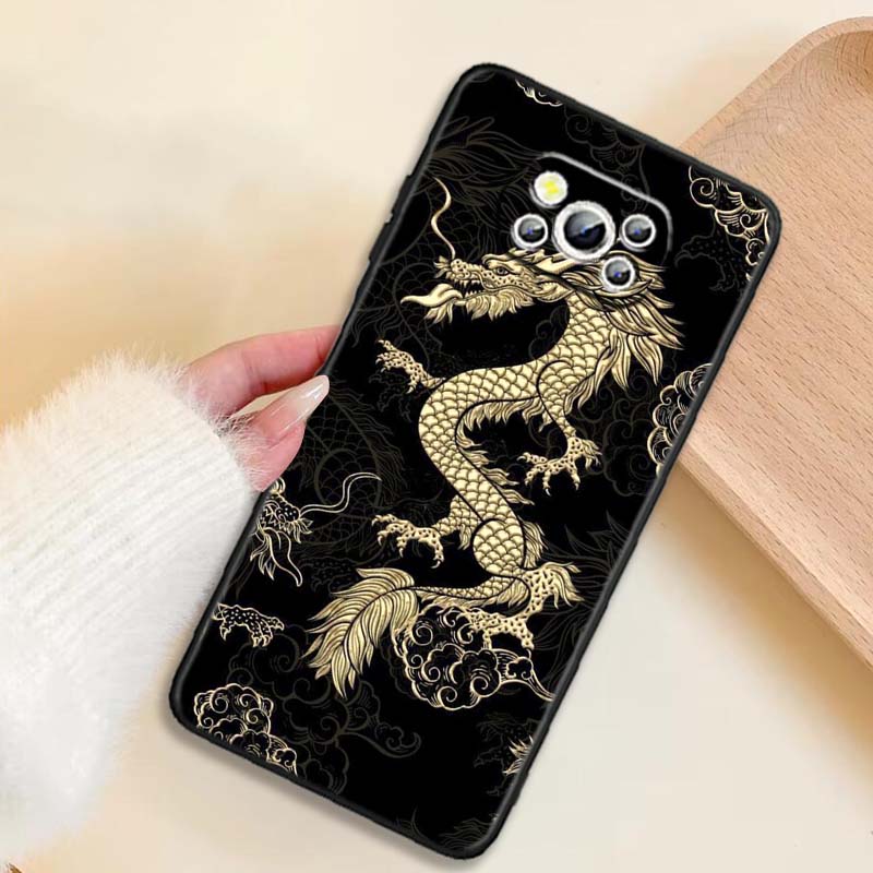 Fashion Dragon Illustration Phone Case For Xiaomi Mi Poco F3 F4 F5 F6 X3 X4 X5 X6 X7 M3 M4 M5 M6 M7 GT Pro 5G Black