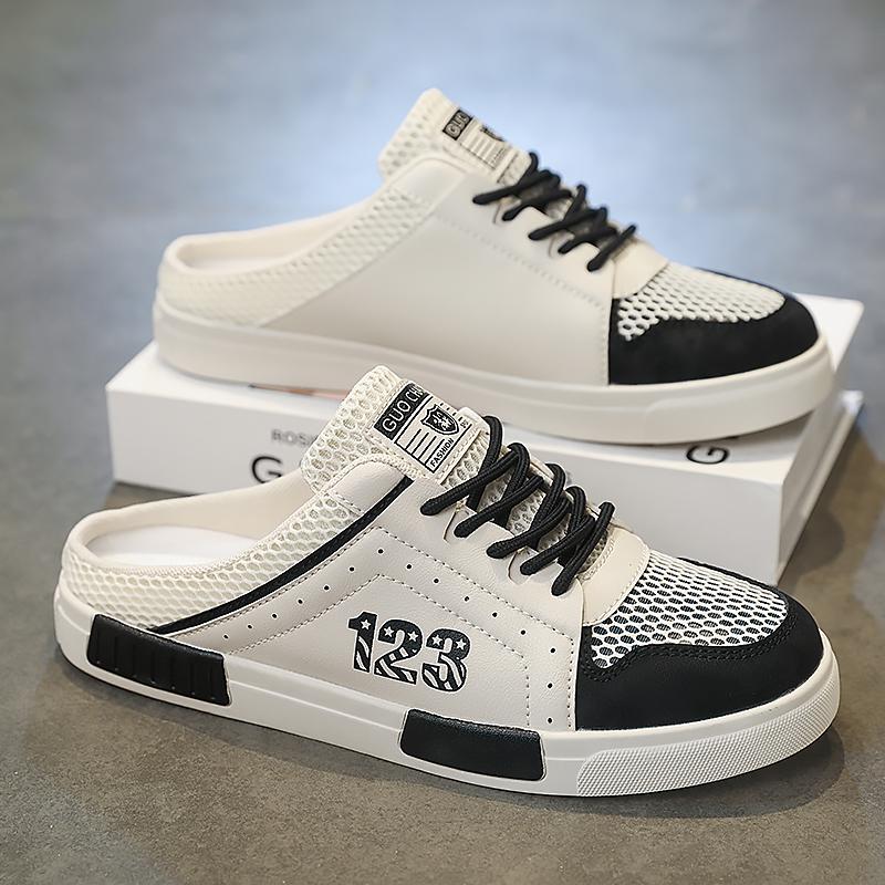 

Мужские летние сетчатые полушлепанцы оверсайз, ленивые туфли, высококачественная уличная повседневная обувь, спортивные модные полые дышащие сандалии 39 чёрный