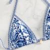 European And American Printed Fabrics Split Bikini Set Lace-Up Swimsuit Women'S Direct Sales
