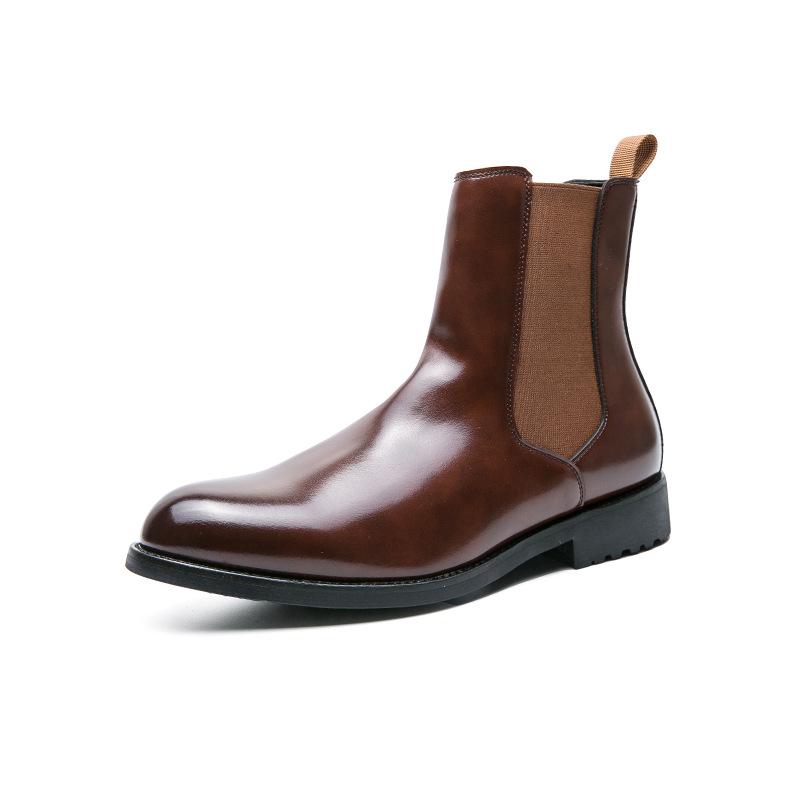 Korean Retro Black Leather High-Top Men's Mid-Calf Martin Boots for Spring & Autumn Fashion