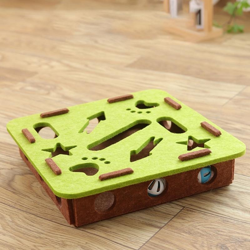Stimulates Curiosity Felt Puzzle Toy Cats Chew Resistant Durable With Multiple Holes And 2 Bells Ball