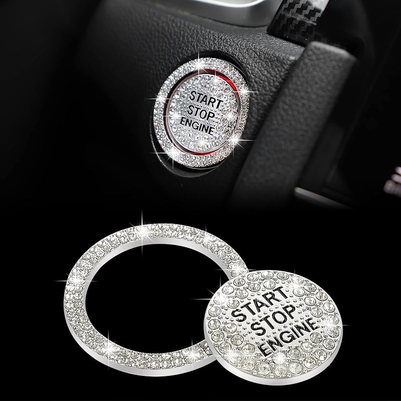 TOMALL Bling Car Engine Start Button Cover Diamond Crystal Push Start Ring Sticker Sparkly Accessories Ignition Button Rhinestone Emblem Decorations