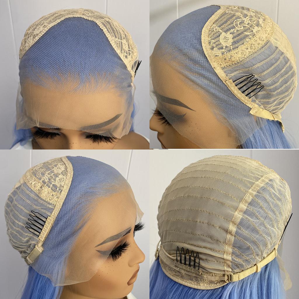 AIMEYA Blaue Lace-Front-Perücke Body Wave Perücken für Frauen Mittelscheitel Synthetisches Haar Hitzebeständig Natürlicher Haaransatz