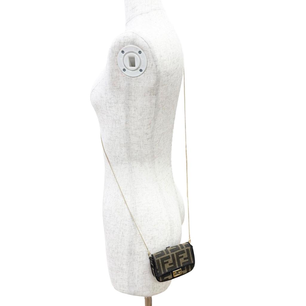 Great FENDI Nano bucket FF Logo Metal Zucca Pattern 2-Way Chain Shoulder Pouch Used