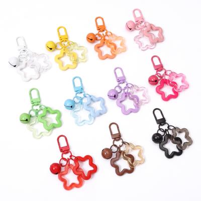 6.5cm Alloy Colored Hollow Out Dual Five Pointed Star Bell Keychain