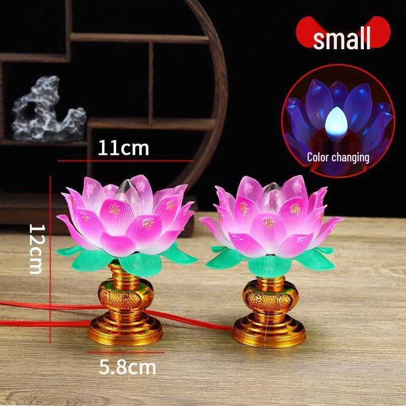 Seven-Color Plug-In Lotus Buddha Altar Offering Lamp with Eternal Light