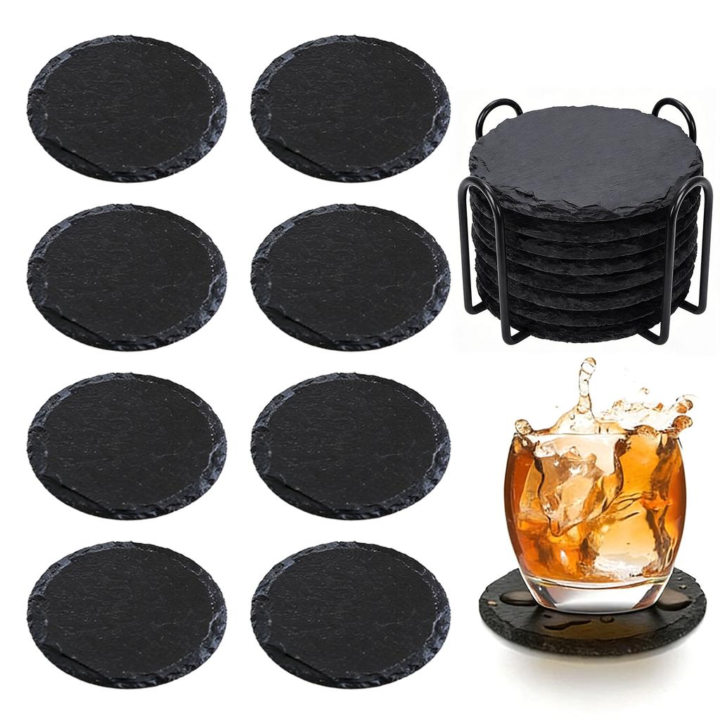 4-Inch Square Slate Drink Coasters Set with Anti-Scratch Bottom Blank Rock Coasters for Drink Coffee Bar Kitchen Home Decor