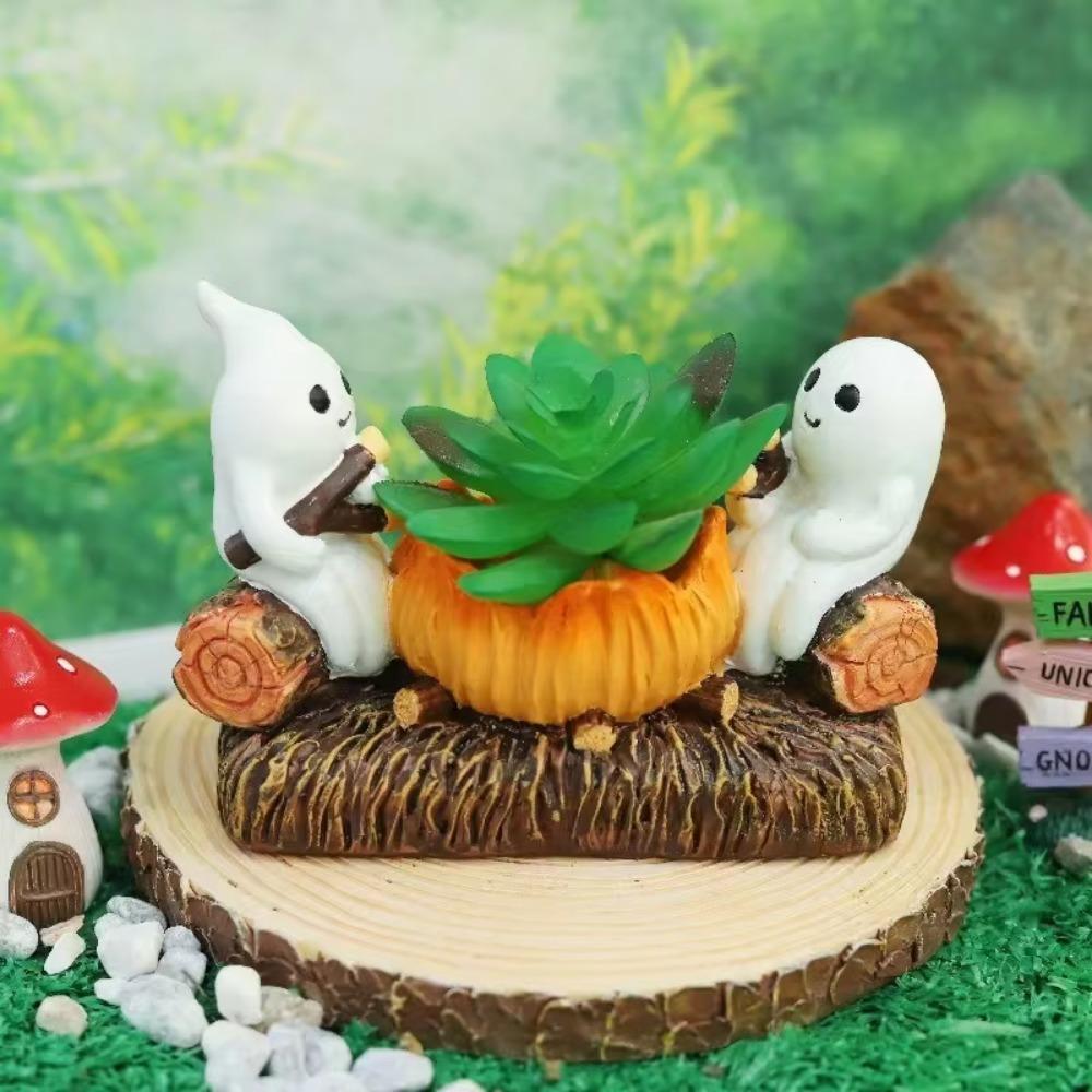 Cartoon Halloween Desk Ghost Torch Figurine Resin Halloween Ghost Candlestick  Scented Candles