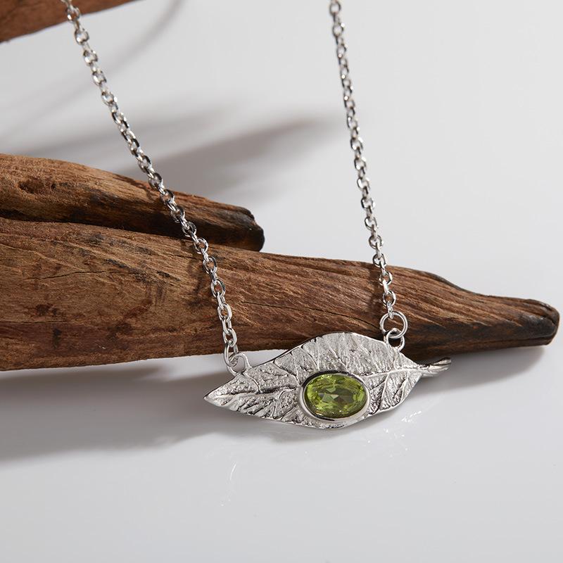 Original Leaf Design S925 Sterling Silver With Natural Garnet Topaz Peridot Colored Treasure Necklace Set
