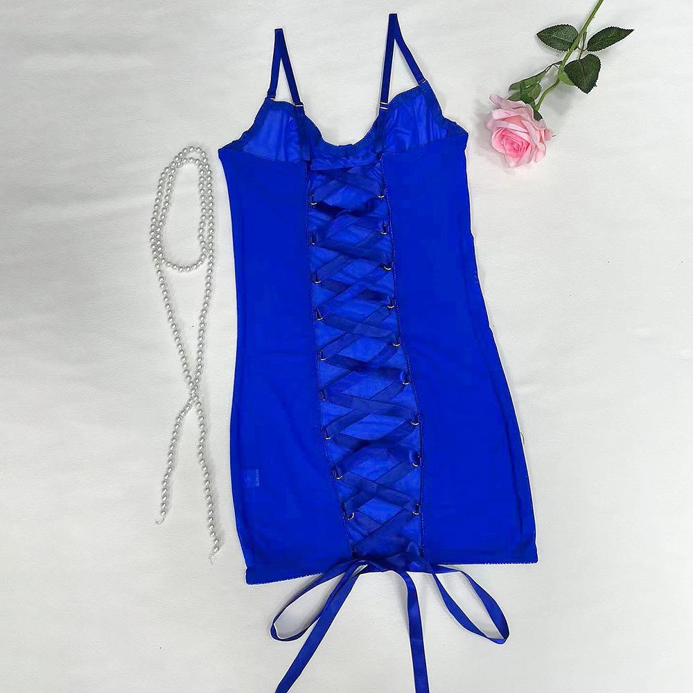 European & American Crisscross Lace-Up Backless Mesh Bodysuit 1517