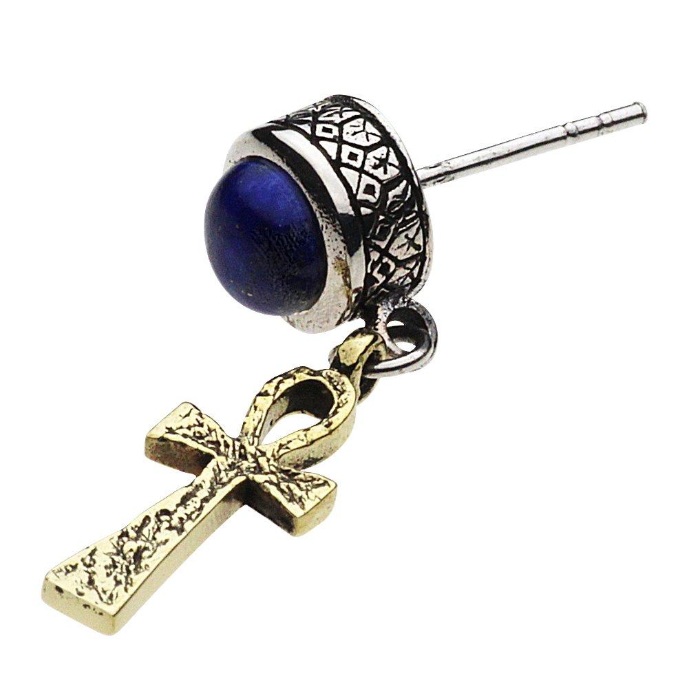 

Stone Ankh Cross Earrings Lapis Lazuli 925 Silver e0477 [Cenote] [Silver Accessories]