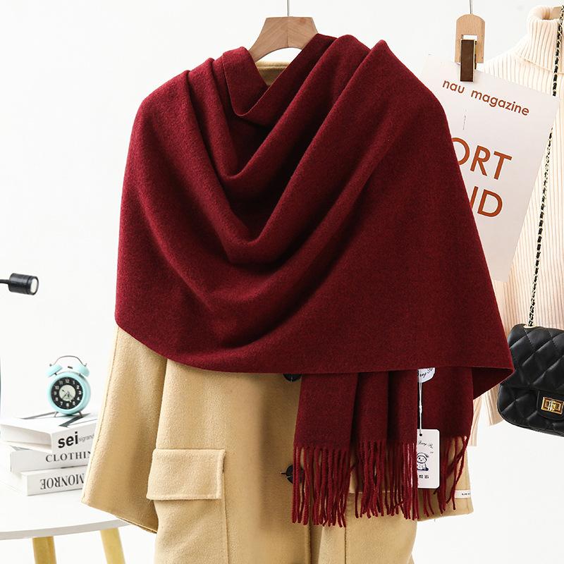 Wool Cashmere Feel Scarf Autumn and Winter Versatile Solid Color Scarf Women's Winter High End Imitation Cashmere Scarf