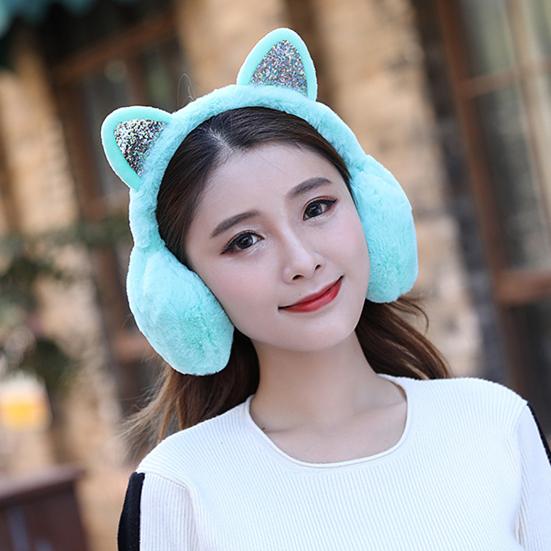 Women Lovely Winter Cats Ear Warmer Shiny Glitter Earmuff Cold Protection Warmer