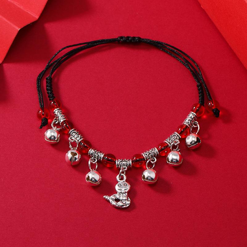 Zodiac red rope woven bell bracelet natal life men's and women's versatile hand rope anklet accessories