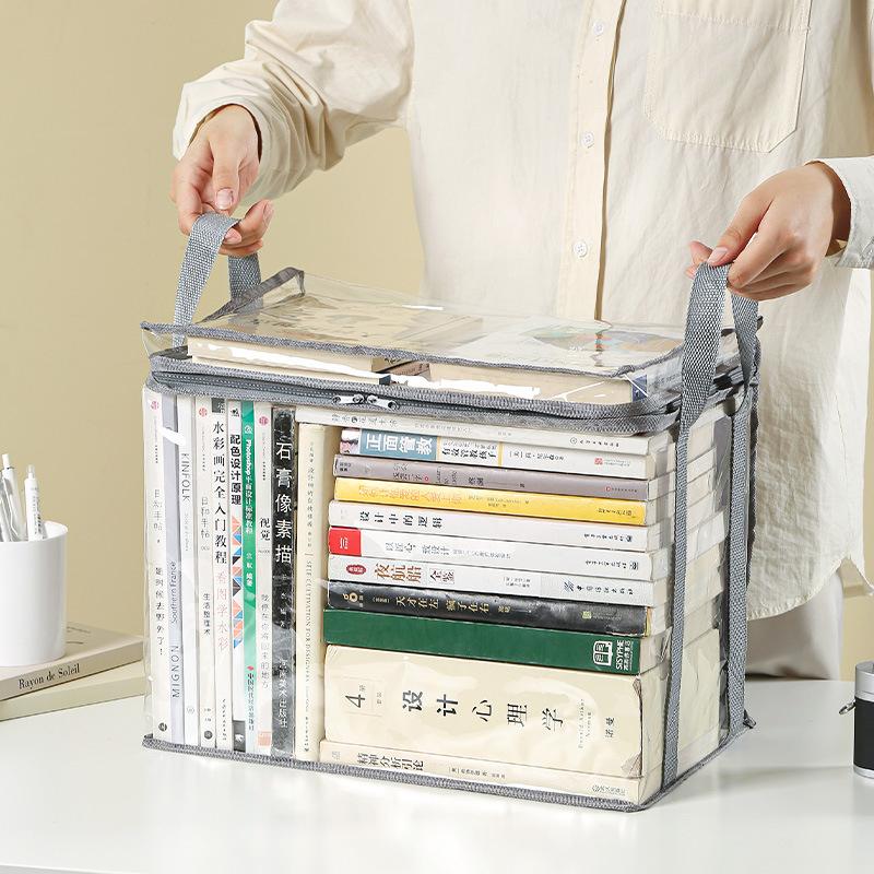 Foldable Book Box Handbag Student Dormitory Classroom Book Organizer Transparent Waterproof Household Book Organizing Storage Bo