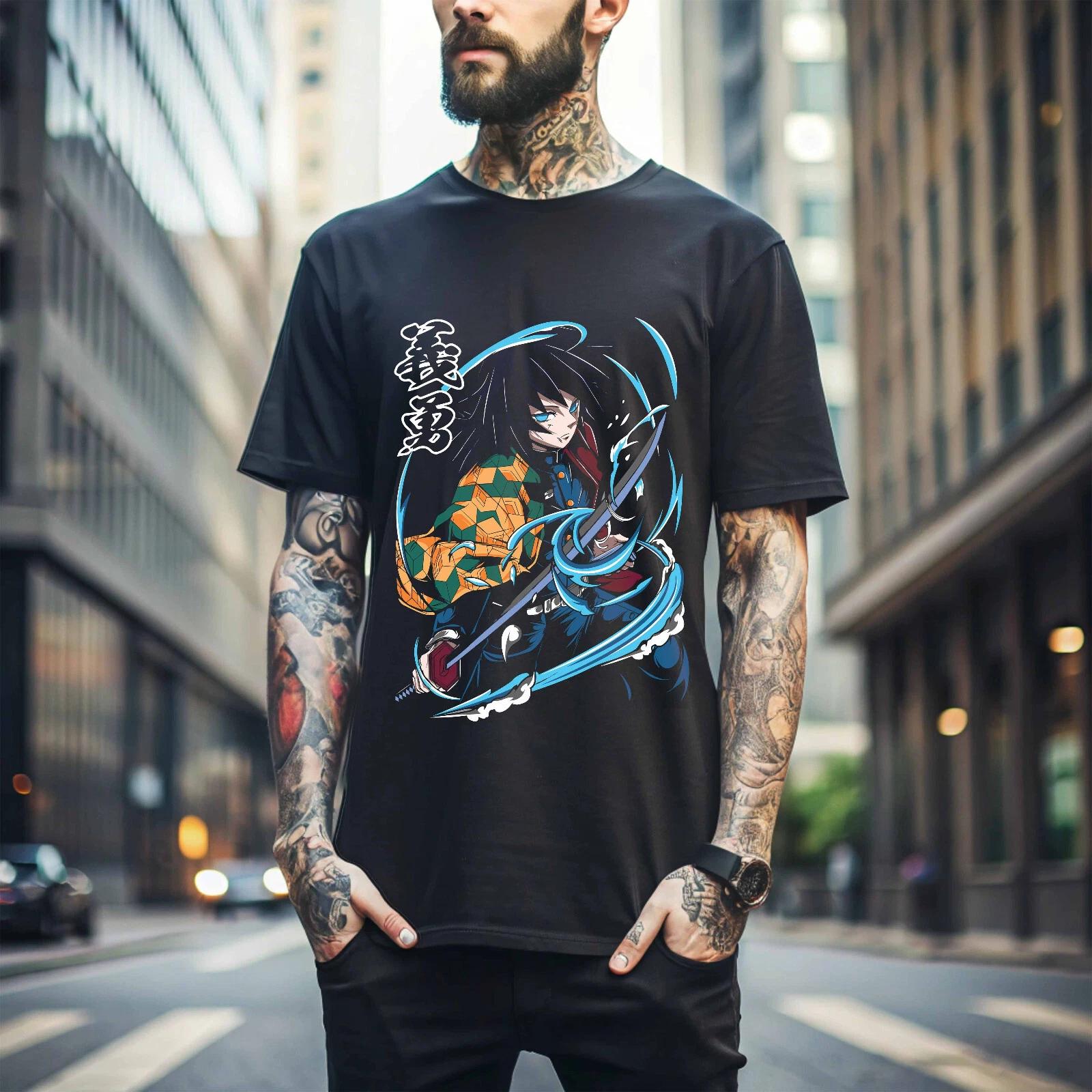 

MENS WOMENS Giyu Tomioka T-Shirt Demon Slayer Kimetsu No Yaiba Anime Black Shirt Gift 092 M