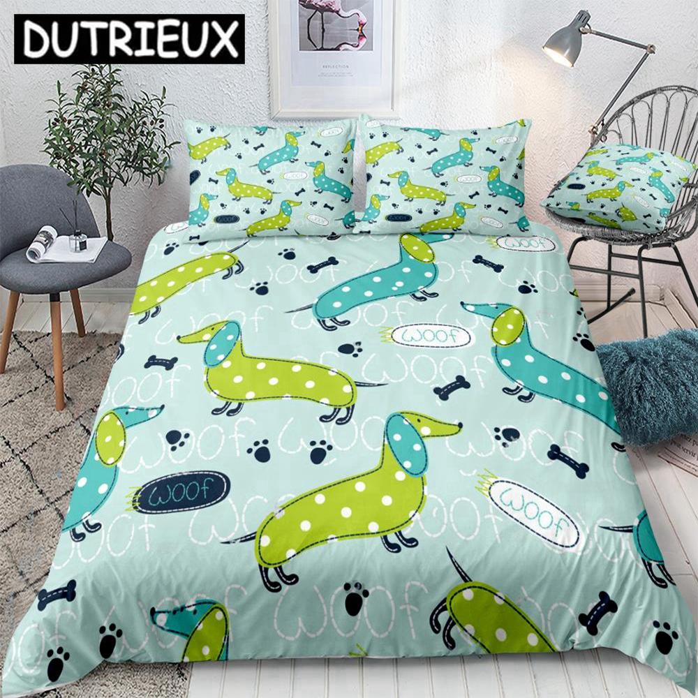 

Dachshund Duvet Cover Set Blue Green Sausage Dog Bedding Kids Boys Girls Cartoon Dog Quilt Cover Queen Bed Set Dog 3pcs Dropship (135x200cm)