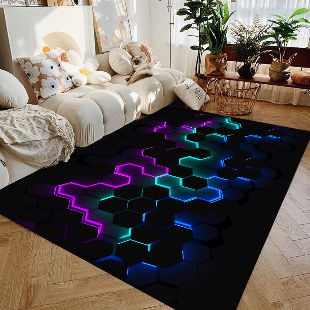 Moderner 3D Geometrischer Visueller Illusion Teppich 2D Faltbar Stilvolles Abstraktes Design Matte Teppich für Wohnzimmer Schlafzimmer Sofa Fußmatte