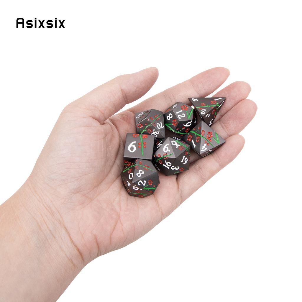 7 Pcs Black Flower Metal Dice Solid Metal Polyhedral Dice Set Suitable for Role-Playing RPG Board Game Card Game