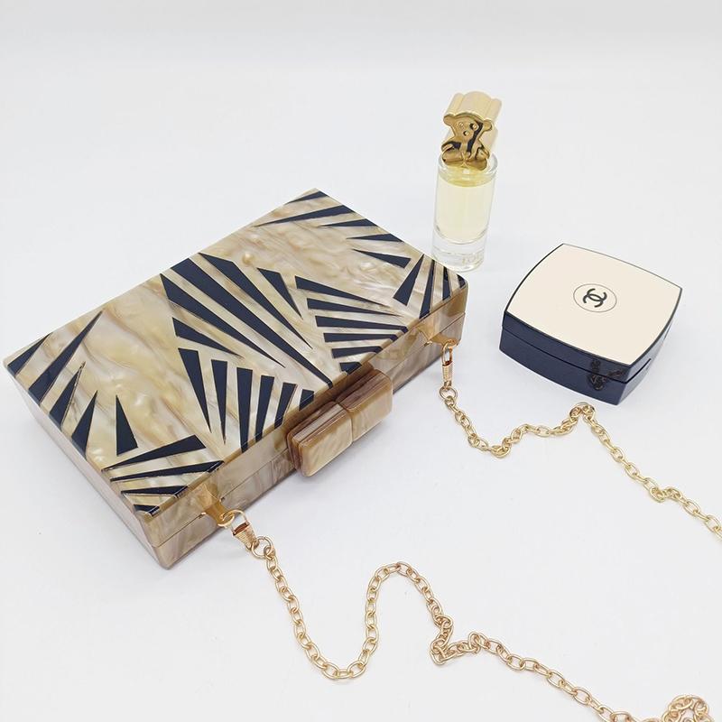 New Fashion Acrylic Clutch Purse Champagne Geometric Patchwork Evening Bag Luxury Brand Chain Crossbody Bags Mini Woman's Wallet