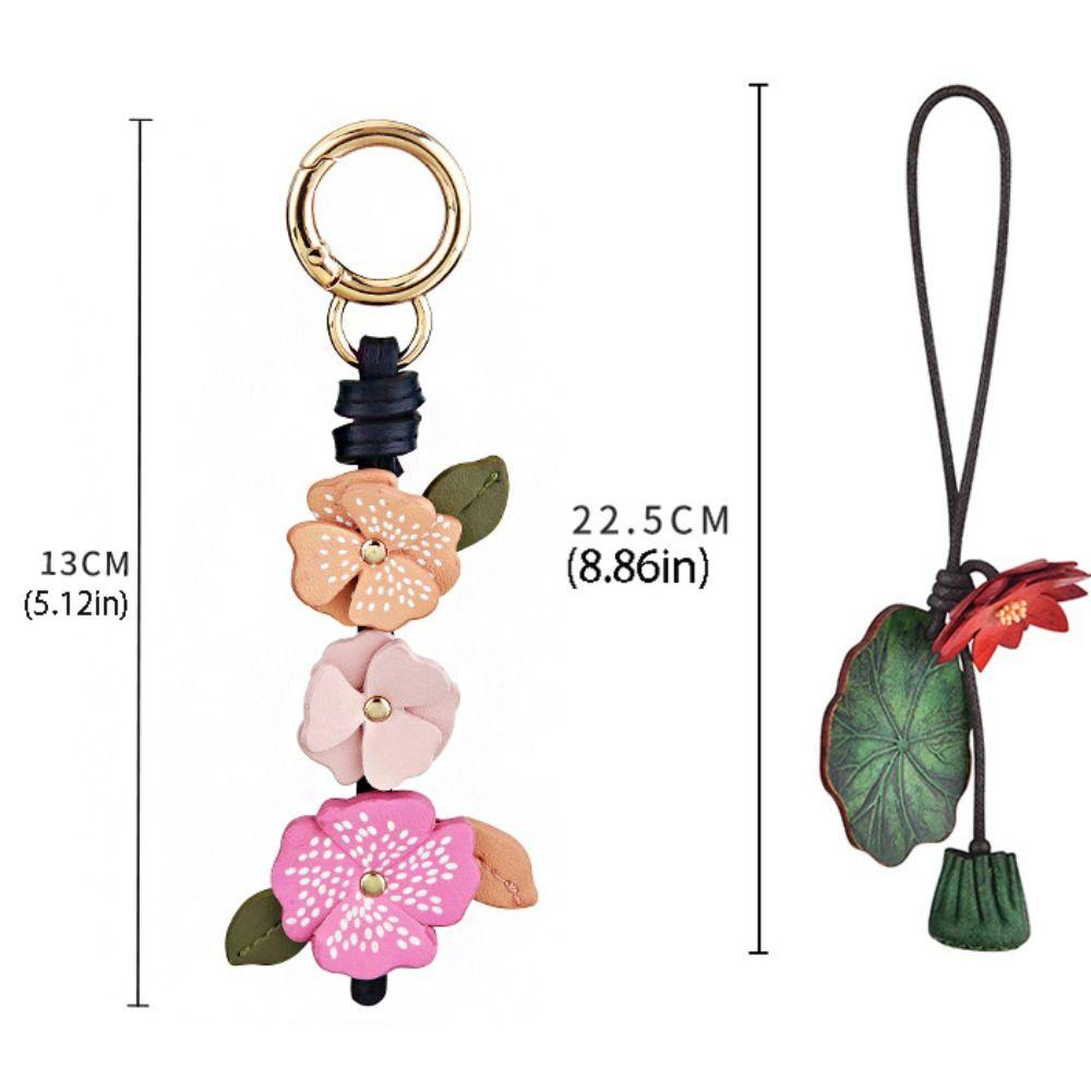 Lotus Leather Keychain Handmade Bag Pendant Lovely Flower Pu Leather Pendant Men