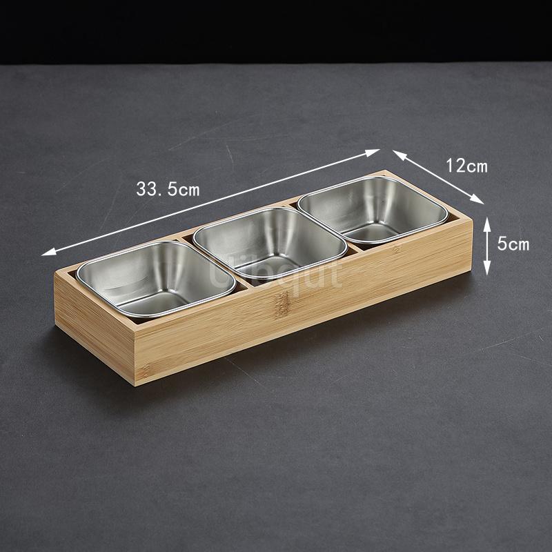 Creative Nine Palace Tableware Hotpot Restaurant Barbecue Restaurant Divided Food Sauce Dish Set Plate Platter Bamboo Wood Box