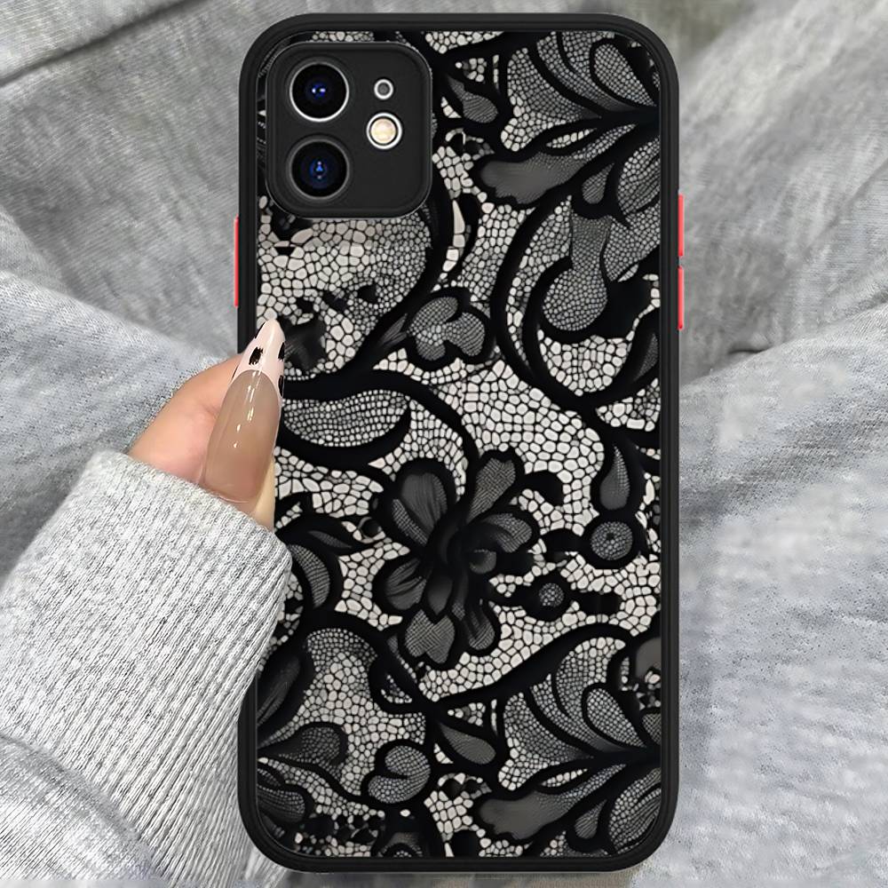 Lace Pattern Phone Cases For IPhone 16 15 14 Plus 13 12 11 Pro Max Matte Oft Bumper Phone Cover