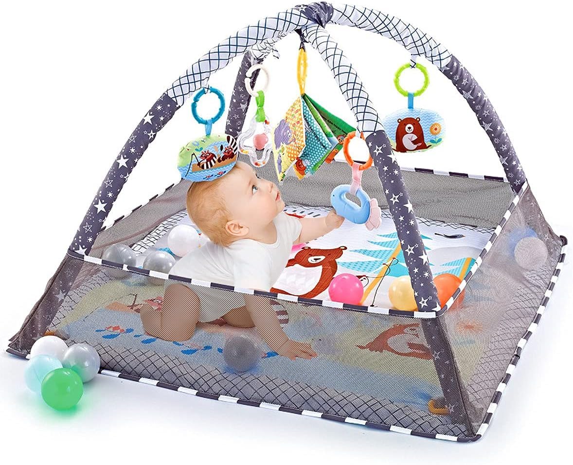 

Play Gym Mat, Baby Activity Play Mat Newborn with 5 Detachable Toys for Stage-Based Sensory, Motor Skill Development, Baby Essentials Gift