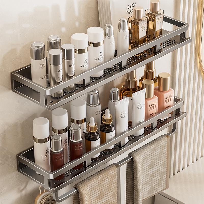 Wall-Mounted No-Drill Bathroom Storage & Vanity Rack