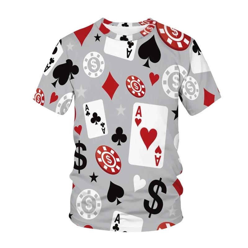 Modisches und lustiges Poker-Muster Herren-T-Shirt mit Aufdruck 3D-gedrucktes Herren-Street-Casual-Lockeres O-Ausschnitt Kurzarm-Oberteil