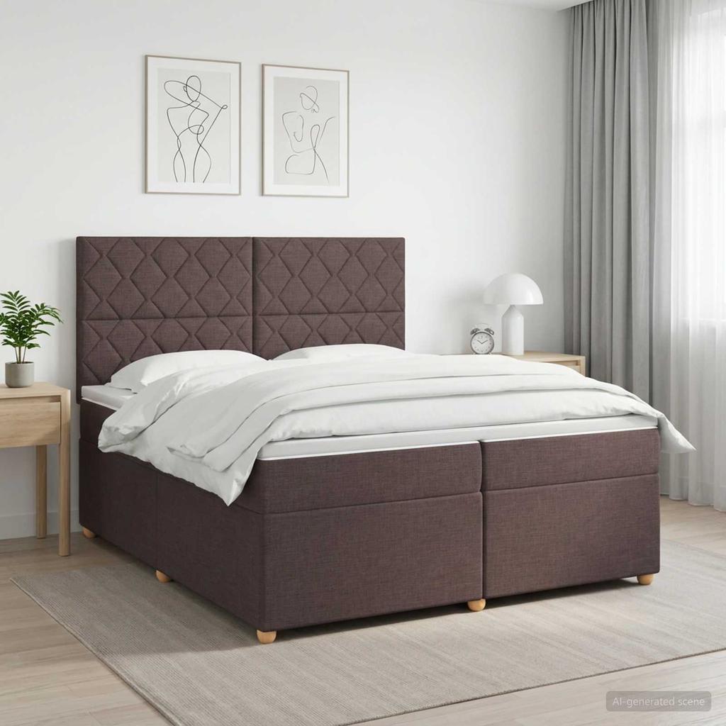 Box Spring Bed with Mattress Dark Brown 200 x 200 cm Fabric