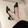 ZA New High-quality Fashion Low-heeled Pointed One-word Buckle Square Buckle Silver Metal Back Strap Sandals Women