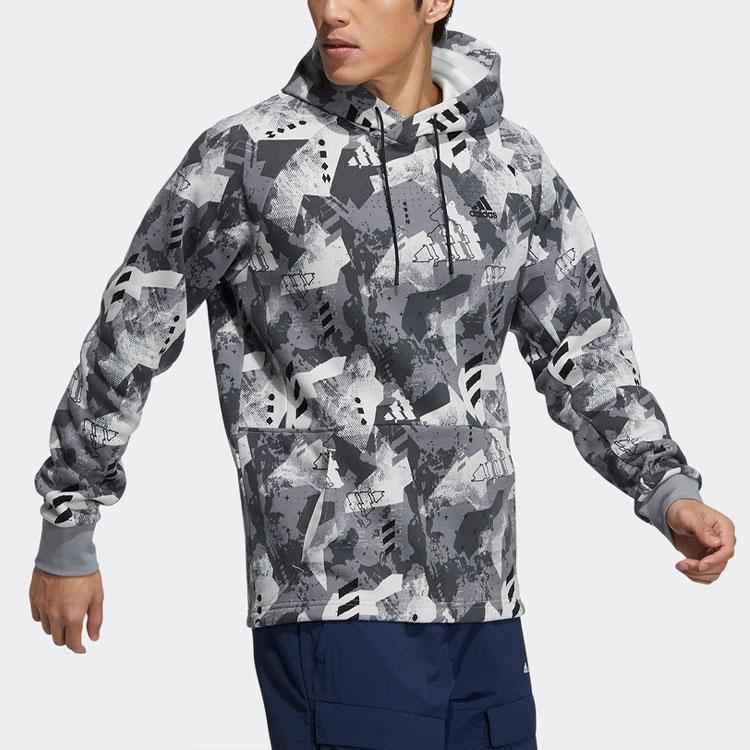 Adidas Snowscape Print Sport Hoodie Men Tops Grey H13812